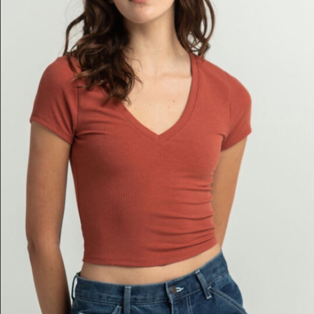 Burn Orange Tillys Ribbed V Neck